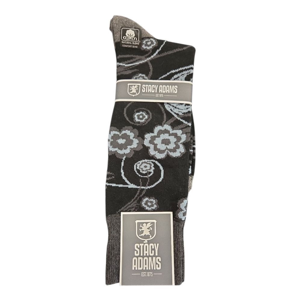 STACY ADAMS MENS LEAF PATTERN DRESS SOCK. BLACK WHITE. SAS 337-5
